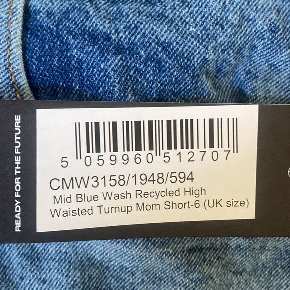 Prettylittlething BlueWash High Waisted Turn Up Mom Denim Shorts SZ 2 NWT IN PKG - Picture 7 of 8